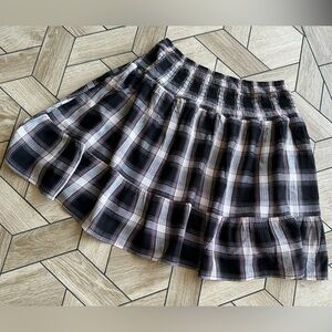 Black Brown Plaid Tiered Mini Skirt Elastic Waist Preppy Y2K Skirt